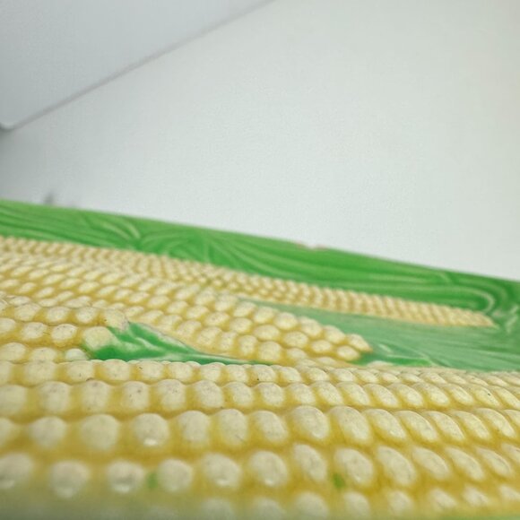 Vtg Ceramic Corn on the Cob Platter Textured Green Yellow Serving Decor Japan - Picture 10 of 10